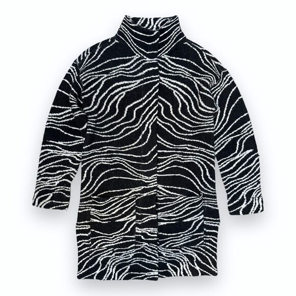 MAEVE Anthropologie Zebra Knit Oversized Coat Cardigan XS Lambswool Blend - Picture 2 of 11